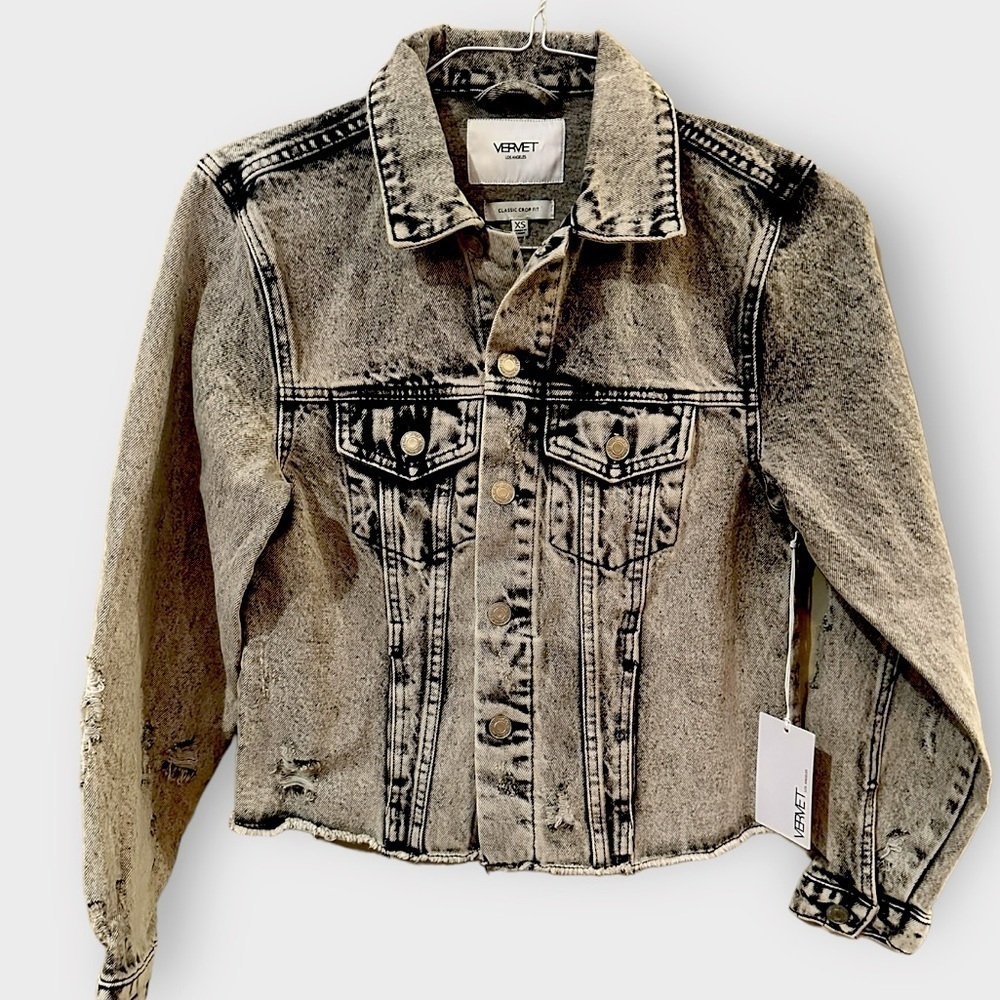 Vervet Distressed Dark Acid Wash Crop Denim Jacket Size XS NWT